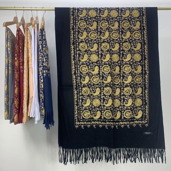 Embroidered Viscose Wool Blend Cashmere Feel Pashmina Style Ladies Shawl